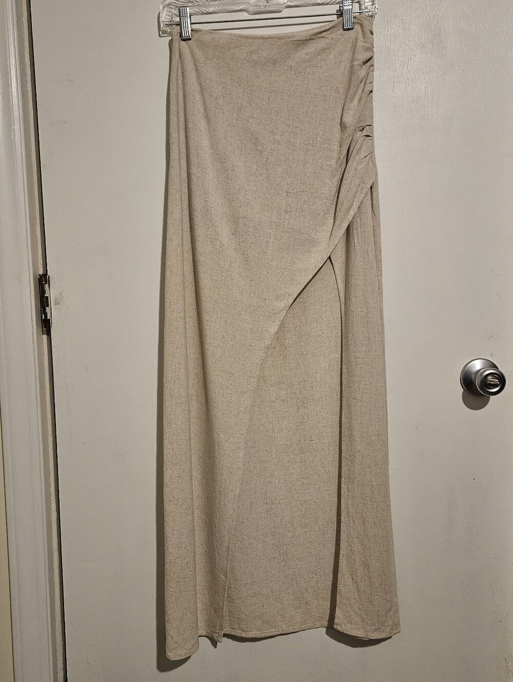 Vici Emiliana Wrap Skirt Light Tan Linen Blend Ruched Side Women's